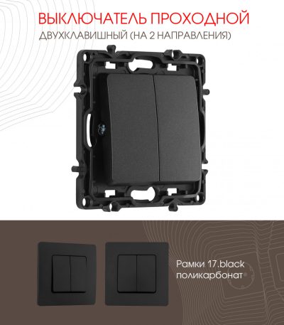 Выключатель двухклавишный проходной Arte Milano 217.32-2.black