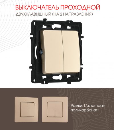 Выключатель двухклавишный проходной Arte Milano 217.32-2.shampan