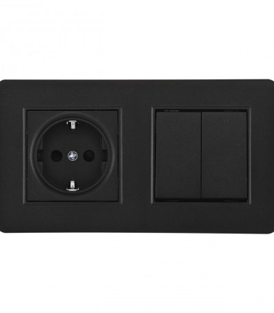 Выключатель двухклавишный с розеткой Arte Milano SET16-2-40-1-30-2 black