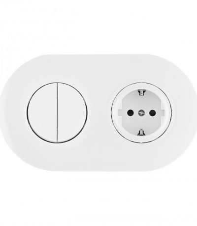 Выключатель круглый двухклавишный с розеткой с/з и шторками Arte Milano SET08-2-40-1-30-2 white