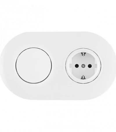 Выключатель круглый одноклавишный с розеткой с/з и шторками Arte Milano SET08-2-40-1-30-1 white